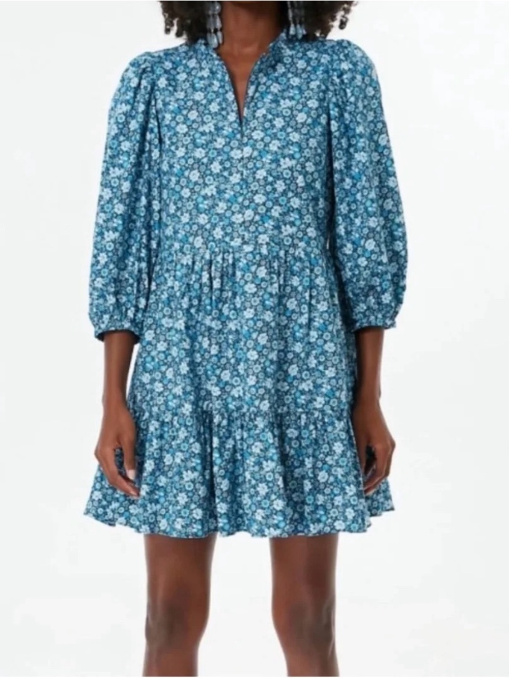 Hyacinth House Blue Floral Tiered Mini Dress